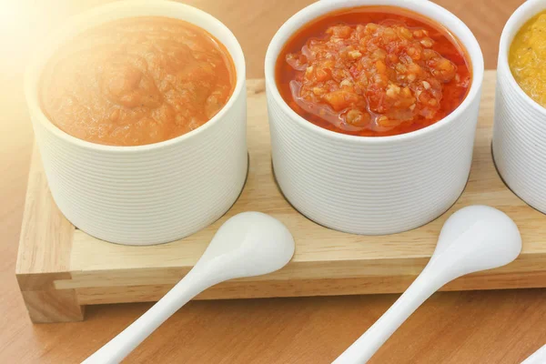 Homemade Sauces Barbecue Sauce White Bowls — Stock Photo, Image