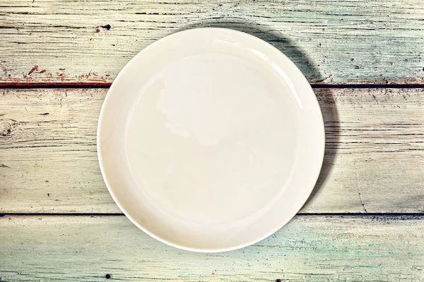 Assiette Blanche Vide Sur Une Table Bois Fond Gastronomique Avec — Photo