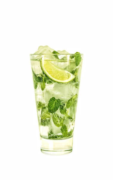 Alkohol Mojito Cocktail Eller Soda Dricka Med Lime Och Mynta — Stockfoto