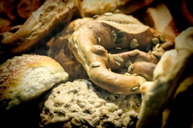 Sokak gıda. Taze fırın sokak mağazalar vitrin. Unlu Gıda.