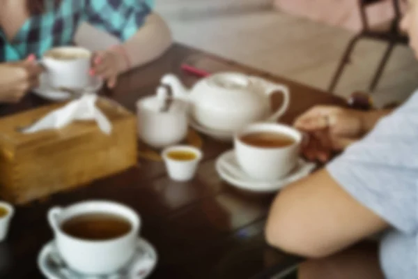 Unschärfe, Hintergrund, Bild. Frühstück, Café, Mädchen, Tee, gesundes Lebensstilkonzept, — Stockfoto