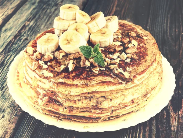 Homemade Pancakes Closeup Pile Russian Pancakes Honey Country Style — Stock Photo, Image