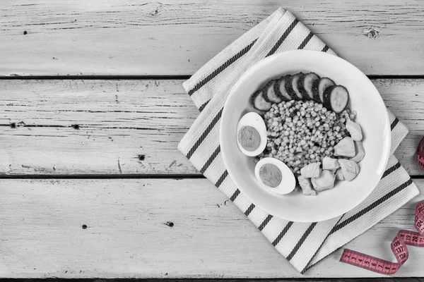 Черно Белое Фото Нуар Тарелка Здоровья Диета Модный Завтрак Овощи — стоковое фото