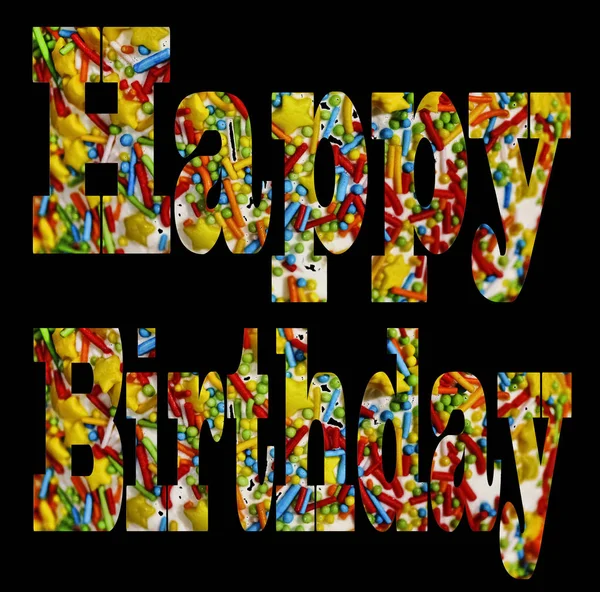 Днем Рождения Слово Happy Birthday Прозрачными Кондитерскими Украшениями Cake Макрофото — стоковое фото