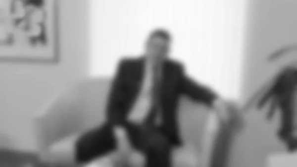 Background Image Blur Politician Congressman Gives Interview His Office — Stock Photo, Image