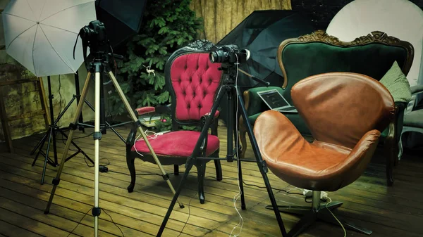 Sahne Arkasında Bir Stüdyoda Bir Film Video Çekim — Stok fotoğraf