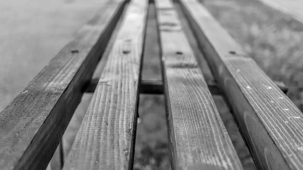 Czarno Białe Zdjęcie Drewniane Ławki Parku Jesień Obraz Tła Zbliżenie — Zdjęcie stockowe