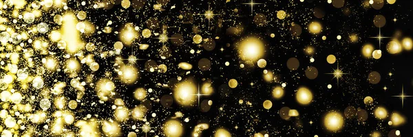 Navidad Antecedentes Golden Falling Copos Nieve Estrellas Sobre Fondo Negro —  Fotos de Stock