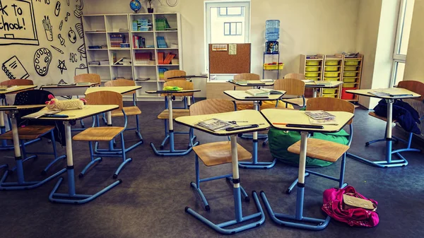 Interior Classroom Modern School School Board Desks Textbooks Back School — Stock Photo, Image