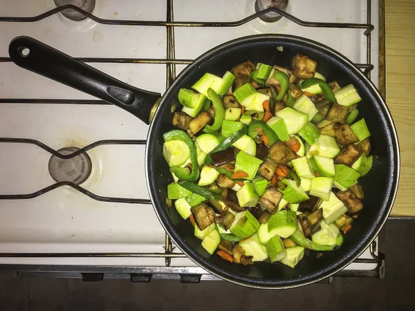 Vegetarische Stoofpot Gekookt Een Pan Bovenaanzicht — Stockfoto