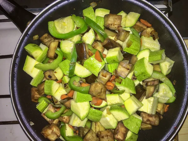 Vegetarischer Eintopf Einer Pfanne Gekocht Ansicht Von Oben — Stockfoto