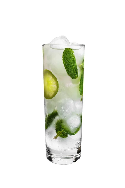 Mojito Cocktail Vit Bakgrund Kall Dryck Alkohol Isolerad Vit — Stockfoto