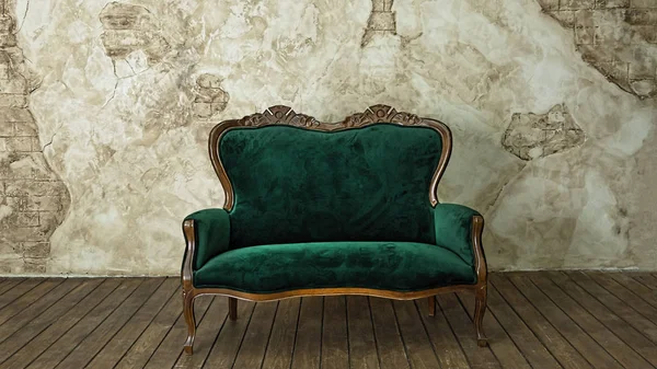 Samet, zelená, Královská, pohovka, interiér podkroví, francouzském sofa, design, interiér, — Stock fotografie