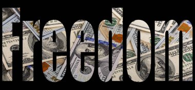 Özgürlük, dolar, yazı tipi şeffaflık para ile finanse