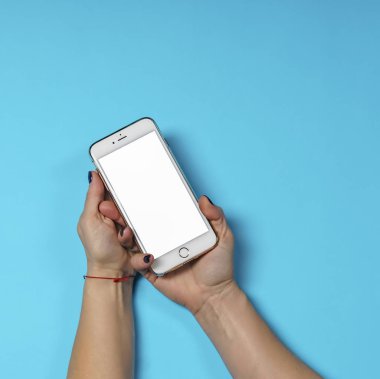 Akıllı telefon, teknoloji, eller, minimalizm, boş alan, üst görünüm