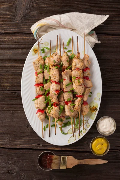 Healthy Barbecue Chicken Kebab Vegetables Herbs Juicy Tasty Snack Summer — Stock Photo, Image