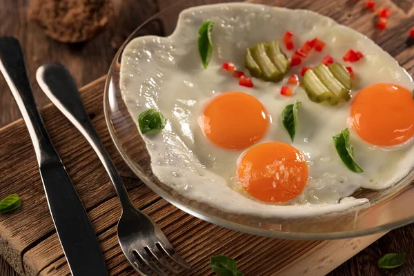 Gebratene Eier Sonnig Seite Nach Oben Gesundes Frühstück Traditionelle Nahrhafte — Stockfoto
