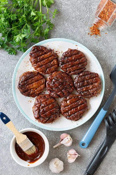 Ingrediënten Voor Het Koken Van Vlees Burger Close Stenen Achtergrond — Stockfoto