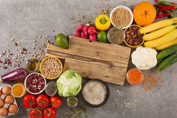Evenwichtige Vegetarische Voeding Biologische Voedsel Achtergrond Voeding Voor Gezonde Voeding — Stockfoto
