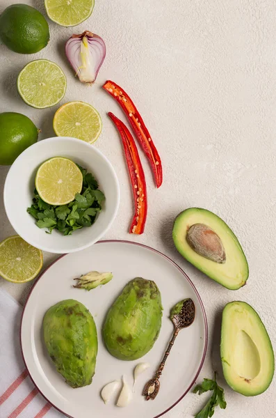 Ingredients for Mexican Sauce Guacamole cooking background.