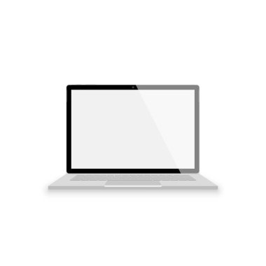 gerçekçi gri laptop Önden Görünüm. Beyaz arka plan üzerinde izole vektörel çizimler. boş scrin ile dizüstü bilgisayar