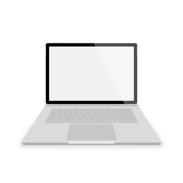 Realistická šedá notebook čelní pohled. vektorové ilustrace izolované na bílém pozadí. přenosný počítač s prázdnou Scrinu — Stockový vektor