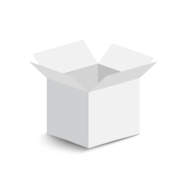 Caja abierta blanca sobre fondo blanco. caja abierta con sombra. ilustración vectorial . — Vector de stock