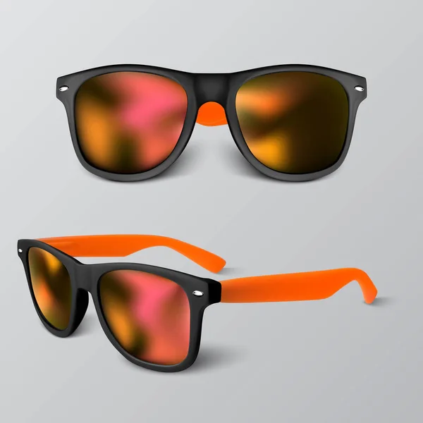 Conjunto de gafas de sol realistas con lente roja aislada sobre fondo gris. ilustración vectorial — Vector de stock