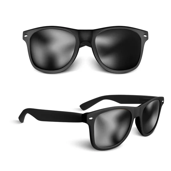 Soubor realistických černých slunečních brýlí izolovaných na bílém pozadí. Vektorová ilustrace — Stockový vektor