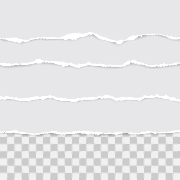 Set aus zerrissenem weißem Papier. Vektorillustration mit Schatten — Stockvektor