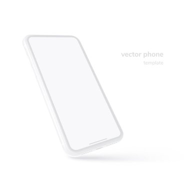 Beyaz vektör telefonu. 3D gerçekçi şablon. İş sunumları için boş ekran kullan.
