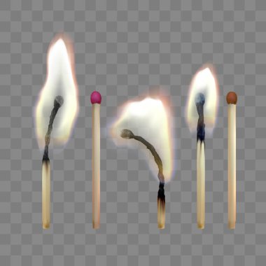 Gerçekçi bir güvenlik maçı. Tahta kibrit seti. Vektör illüstrasyonu