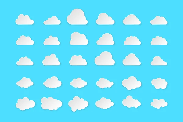 Set Clouds Simple Clouds Isolated Blue Background Vector Illustration — Stock Vector