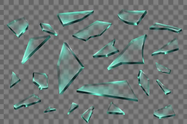 Şeffaf arkaplanda, şeffaf cam kırıkları, vektör illüstrasyonu