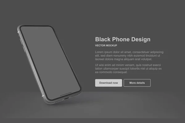 Siyah vektör telefonu karanlık arka planda izole edilmiş. İş sunumları için boş ekran kullan.