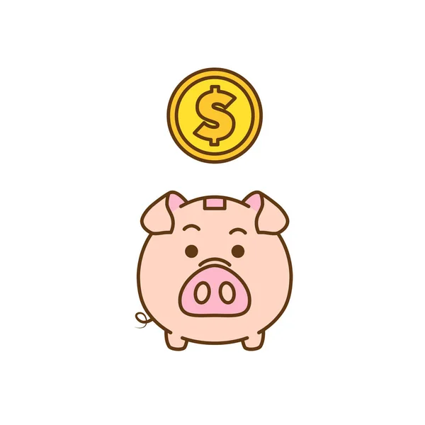 Piggy Bank Gold Coin Simple Vector Illustration Flat Style — Stock Vector