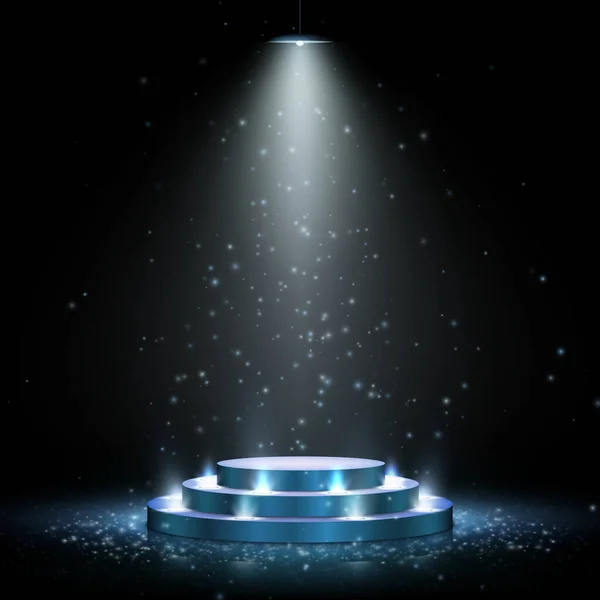 Realistic Blue Podium Lighting Scene Award Ceremony Dark Background Vector — Stock Vector