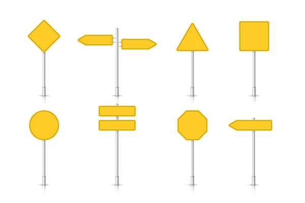Макет Жовтого Дорожнього Знака Ізольовано Білому Тлі Набір Дорожніх Знаків — стоковий вектор
