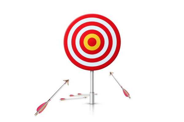 Başarıya giden yol. Beyaz arka planda izole edilmiş gerçekçi hedef ve oklar. Vektör illüstrasyonu.