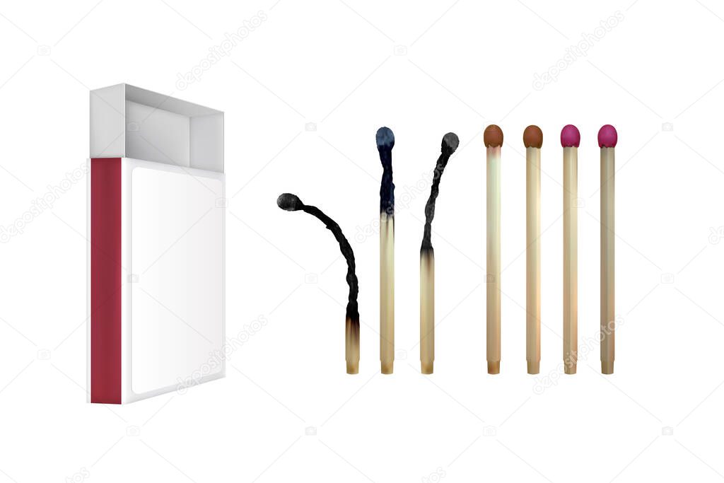 Realistic safety match. Set of wooden matches. Vector illustration