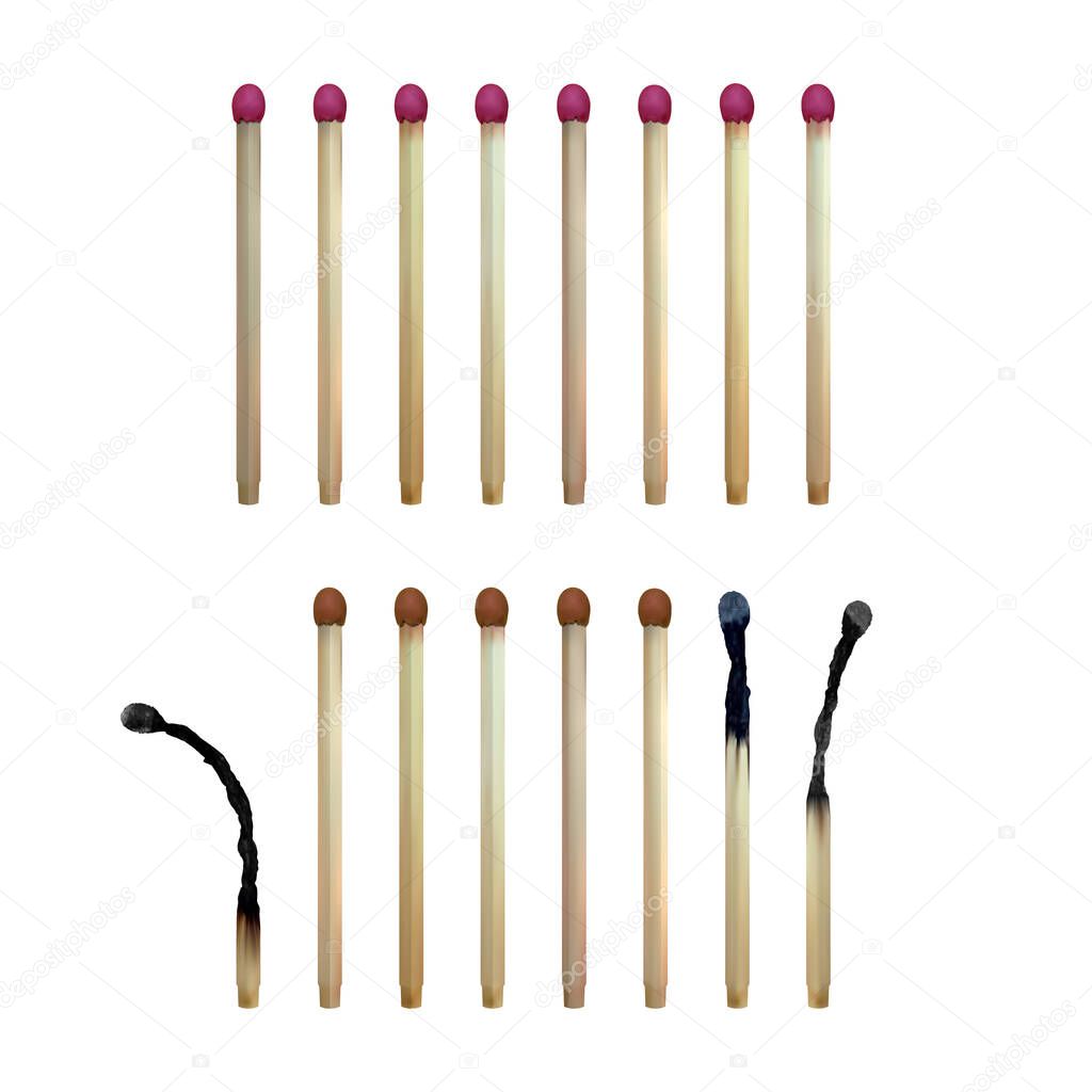 Realistic safety match. Set of wooden matches. Vector illustration