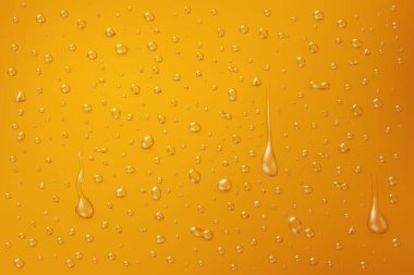 Sarı yüzeyde saydam su damlaları, vektör illüstrasyonu