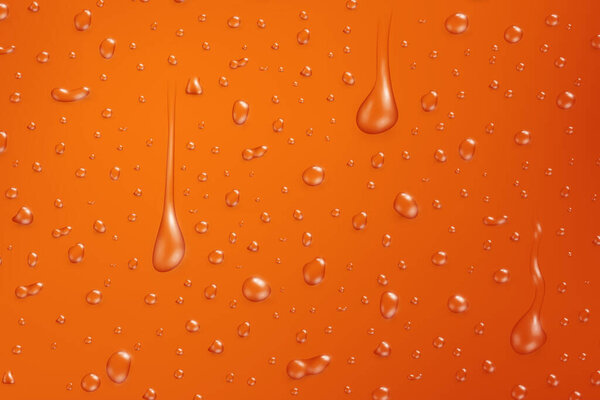Transparent water drops on the orange surface, vector illustration