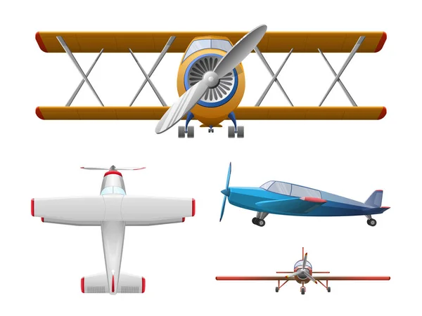 Conjunto Aviones Estilo Dibujos Animados Aislados Sobre Fondo Blanco Avión — Vector de stock