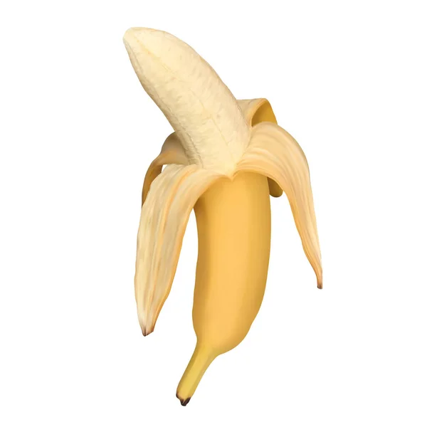 Realistische Open Banaan Geïsoleerd Witte Achtergrond Halve Geschilde Banaan Vectorillustratie — Stockvector