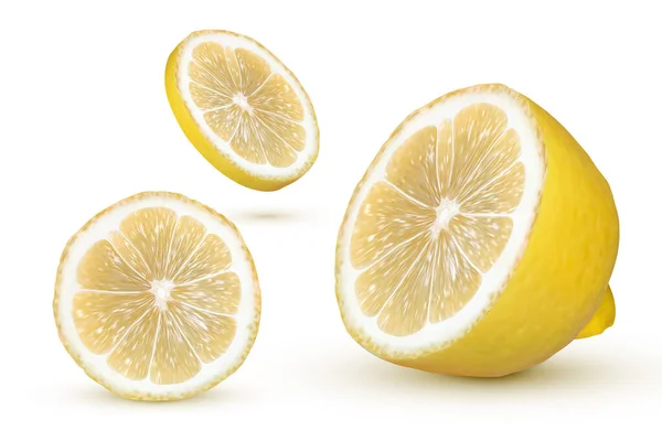 Realistische Zitrone Isoliert Auf Weißem Hintergrund Frische Gelbe Früchte Vektorillustration — Stockvektor