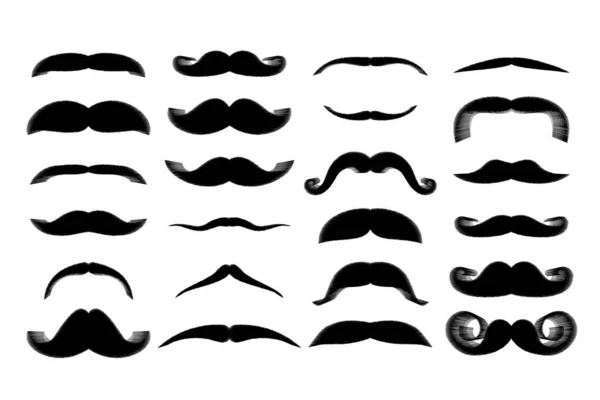 Set Mustaches Isolated White Background Vector Illustration — Stock Vector