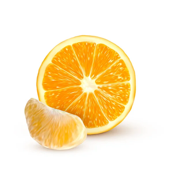 白を基調としたリアルなオレンジ 新鮮なオレンジの果実 ベクトルイラスト — ストックベクタ