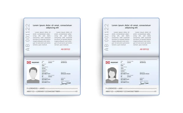 Set Realistico Passaporti Carta Identità Isolata Sfondo Bianco Illustrazione Vettoriale — Vettoriale Stock