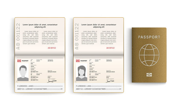 Realistic set of passport. Identity card isolated on white background, vector illustration